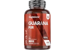 Guarana Pur Fort 4800mg par Portion Extrait 10:1-180 Gélules Riches en Caféine - Guarana Puissant Vegan 3 Mois - Riche en Vitamine B, C et Antioxydants - Complément Diet Efficace Guarana Graines