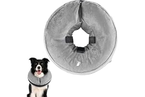 BBIURER Halskrause Hund, Aufblasbare Halskrause Hund, Einstellbar Hundekragen Weich Halskragen der die Sicht Nicht Blockiert für Genesung nach Operationen oder Wunden(Grau M)