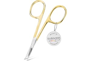 TITANIA Forbici per Cuticole Solingen con Punta Sottile Curve Dorate (9,5 cm) • Forbici Professionale per Cuticole Vergoldate • Forbici in Acciaio Carbonio di Alta Qualità • Made in Germany