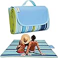 K Y KANGYUN Picnic Blanket | Beach Picnic mat for Indoor & Outdoor, 80" x 57" Sandproof Waterproof Larger Mat for Travel, Camping, Hiking, Park Grass,Handy Mat Tote, Foldable (Blue Line, Fabric)