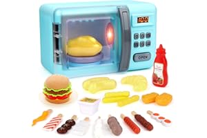 deAO Micro-Ondes Four Toy Cooking Play Kit avec Lumière Réaliste, Sound & Play Fake Foods, Kids Cooking Set, Four De Jeu De Rôle avec Poulet Rôti