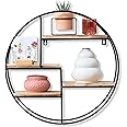Gadgy Circle Wall Shelf Round with 4 Shelves | Floating Circle Shelf Round | Wall Shelf Wood & Welded Metal | Wall Decoration Living Room Industrial Style | Ø 42 x 10 cm | Assembled & Ready to Hang