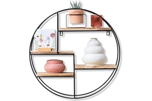 ‎GADGY Gadgy® Wandregal Rund mit 4 Ablagen - Modernes Schweberegal aus Holz und stabilem Metall, Industrial Regal für Wohnzimmer, Flur oder Büro - 42x10 cm