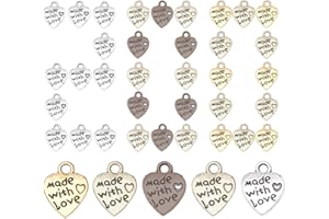 JOCXZI Antik Metall Herz Anhänger Charms - 200Pcs Herzanhänger Basteln Handmade - Anhänger Metall Label Handmade Made with Love Charm Herz Anhänger Mini Anhänger für DIY Handwerk Schmuck