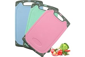BOCHION Chopping Board Set, 3 Pcs BPA Free Kitchen Thick Plastic Cutting Boards, with Non-Slip Feet and Deep Drip Juice Groove, Hanging Hole, Large Chopping Boards for Fruits, Vegetables, Meats.