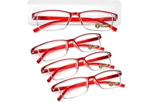 LUFF 4Pairs Niebieskie okulary do czytania Przenośne ultralekkie czytniki, 4pack-czerwony, 2.75X