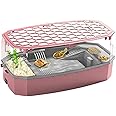 Rizopets Acrylic Turtle Aquarium with Filter, Turtle Reptile Habitat Tank with Basking, Swimming, Breeding, Hibernation & Feeding Platform (Medium, Pink)