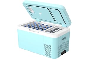 B BINGI BINGI Nevera 12V Compresor 24L,Nevera Portátil De Compressor,Congelador Portatil,Zona Doble,Puerta de Cristal,12/24V y 230V Para Hogar,Conducción,Camping,Viajes,Barco,-18ºC a +10ºC