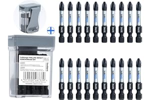 toolant 2 Inch Phillips Bit#2 Magnetic Anti Slip Impact Screwdriver Bits Set,20pcs Insert S2 Steel PH2 Driver Dit Set with CNC Machined Tips for Power Drill