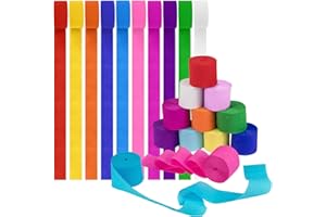 JEKUGOT 10 Rolls Crepe Paper Streamers Hanging Rainbow Streamers 10 Colors Party Crepe Paper Roll Streamer for Birthday, Wedding, and Holiday Party Decorations.