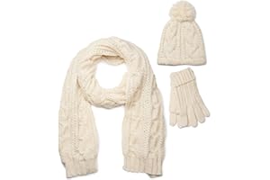 styleBREAKER Ensemble composé d'une écharpe, d'un bonnet et de gants, écharpe loop avec motif tricoté, bonnet à pompon et gants, femmes 01018208