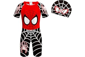 YOVOVA Boys Swimming Costume One Piece with Cap Boys Swimuit Kids Swimming Trunks Boys Swimming Bathing for 3-9 Years