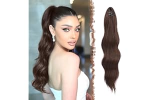 FESHFEN Coda Capelli Extension con Pinza 50 cm Lunga Ondulato Coda di Cavallo Clip Extension Marrone Cioccolato Sintetico Claw Clip in Ponytail per Donna