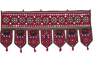 original kikan Arazzo in cotone fatto a mano, da appendere alla parete o alla porta, decorazione etnica Toran indiano per finestra, mantovana (94 x 35,5 cm) (MAROON)