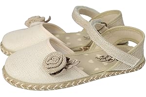 Puchitos 9902-31 Esparteñas para niñas en Color Crudo, con Rosa al Frente, Alpargatas de comunión Hechas en España con Hebilla y Piso de Goma NIÑA Zapato COMUNIÓN