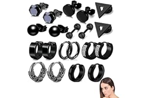 BSGZCM 10 Pairs Men's Earrings Stainless Steel Viking Earrings Hoop Hinged Earrings Viking Hoop Punk Biker Earrings Classic Black Stud Earrings for Men Classic Black Stud Earrings for Men