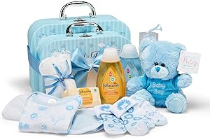 Baby Box Shop Geschenk Für Babyparty Junge - 12 Geschenkset Für Vaby Junge, Gift Sets Geschenkset Baby Junge - Geschenkset Zur Geburt Junge, Baby Geschenkset für Jungen, Baby Geschenk Junge Set - Blau