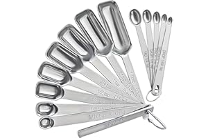CLVEDU Stainless Steel Measuring Spoons Set of 14 with Leveler, Rectangular Teaspoon & Tablespoon Measuring Spoons for Dry & Liquid Ingredients, Slim Design Fits in Spice Jars