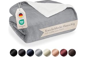 ‎BLUMTAL Blumtal Premium Sherpa Kuscheldecke flauschig 150x200 cm - Oeko-Tex zert. Sofa Decke mit Dicker Sherpa-Innenseite - super Flauschige Decke extra dick und wärmend - Wohn- & Kuscheldecken - Grau