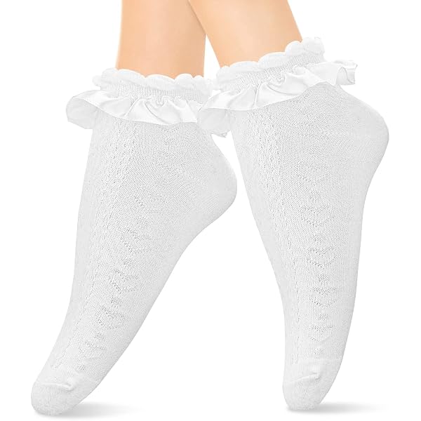 Zuimei Lot De 4 Paires Socquettes Blanches à Volants Dentelle – Chaussettes Princesses Nœud Pour Filles Et Femmes