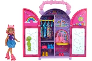 Barbie Chelsea Puppe und Kleiderschrank-Spielset mit Kleidung und Accessoires, 17-teiliges Set, faltbar zum Spielen für unterwegs und zum Verstauen, HXN03