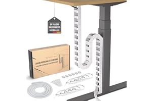ULTIMATE SETUP Organizador Cables Escritorio, Cadena portacables Flexible, Canaleta portacables Flexible, Ideal para organizar los Cables de Escritorio y Apta para escritorios Regulables en Altura (Blanco)