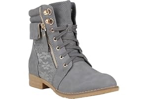 stiefelparadies Damen Stiefeletten Worker Boots Übergrößen Flandell