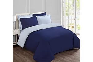 Vision Dwukolorowy zestaw pościeli w kolorze granatowym/szarym - zestaw poszewek na kołdrę 260 x 240 cm z 2 poszewkami na poduszki na standardowe łóżko podwójne - 100% bawełna