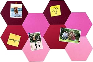 HULAVO Lot de 8 dalles hexagonales en feutre et liège, autocollantes, pour tableau d'affichage, bureau, école, maison, décoration murale, autocollants, mémos, photos(Rouge Dégradé)