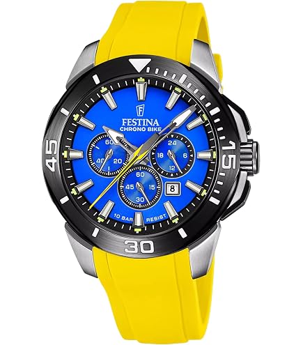 Montre Festina F20725/4 Chrono Bike Pour Homme - Boîtier Acier Inox Gris, Bracelet Caoutchouc Bleu, étanche 20 Atm