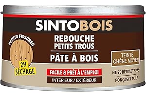 SINTOBOIS - Rebouche Petits Trous - Pâte à Bois - Prêt à l'Emploi - Sec en 2h - Formule Solvantée - Intérieur et Extérieur - Ne se Rétracte pas - Chêne Moyen - Technique Professionnelle - 250 g