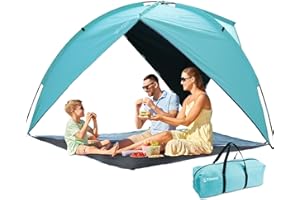 Tienda Playa con UV UPF80+, Tilenvi Carpa Playa para 3-4 Personas, Refugio Playa Plegable Bolsa Compacta, Tienda Campaña Familiar Carpa Plegable para Playas, Parques,Campaña,2024