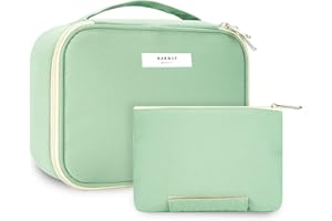 NARWEY Podróżna torba na przybory do makijażu, duża kosmetyczka, organizer na kosmetyki, dla kobiet i dziewcząt, ciemno-miętowa, ulepszona