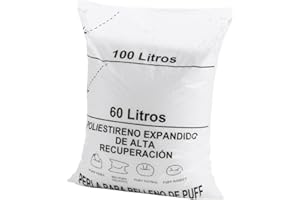 TEXTIL-HOME Textilhome Relleno para Puff, Bolas de Poliestireno Expandido (EPS) 100 litros, Ligero y Resistente, Alta Recuperación, Bolas de 3 a 5 mm para Máxima Comodidad.