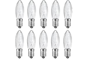 Caldarax Paquete de 10 Bombillas de Vela E10 16V 3W Bombillas de Repuesto, Blanco Cálido 2700K, 30LM, Vela puntiaguda, para Cadena de Luces, Arcos, Luces de Puente, Velas de Navidad, Arbol de Navidad