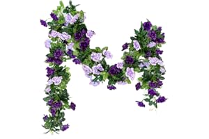 Hobyhoon 3PCS/23.7FT Artificial Purple Rose Flower Garland, Outdoor Fake Silk Hanging Floral Garland, Rose Flower Vines for Wedding, Party,Garden, Arch, Indoor Wall Decor (Purple)