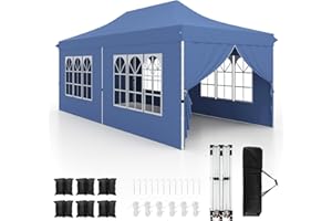 HOMASIS 3x6 M Carpa Plegable, Pop-up Cenador de Jardín Exterior con 6 Paneles Laterales y Ventanas, 3 Alturas Ajustables, Pabellón Gazebo para Bodas, Fiestas (Azul)
