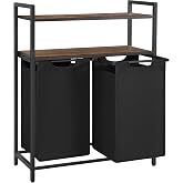 VASAGLE &ccedil;amaşır sepeti, &ccedil;amaşır kutusu, 2 b&ouml;lme, 2 raf, metal &ccedil;er&ccedil;eve, 2 x 46 litre, 73 x 33 x 91 cm, vintage kahverengi-siya