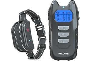 Meloive Collier de Dressage pour Chiens Rechargeable,Portée de 3000m,100% Résistant à L’Eau avec Verrouillage de Sécurité,Modes Son/Vibration/Choc Statique,Ecran LCD Rétro-éclairé