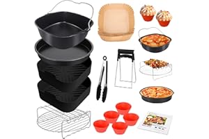 TENGWUDZ Heißluftfritteuse Zubehör 14 Teiliges Set,22cm Airfryer Zubehör XXL Kompatibel für Philips Airfryer XXL7,2L,8,3L,COSORI 5,5L,Tefal 6,5L, Cecotec 6L etc,Airfryer Silikonform Air Fryer Zubehör.