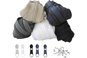 RUMITPAN Reißverschluss endlos 5mm 15m 5 Farben Nylon Endlosreißverschluss mit 30 Zipper und 60 Endstück, Reißverschlüsse spiralförmig Meterware teilbar, 3.2cm breit für Kleidung Tasche Mäppchen Bettwäsche