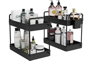 Ronlap Zestaw 2 organizerów kuchennych, 2 sztuki, regał stojący, regał kuchenny, regał pod szafkę, półka prysznicowa, organizer na przyprawy z koszami, ściankami działowymi, czarny