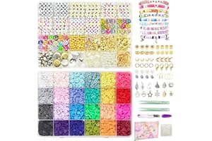 GEUNISIN Clay Beads Bracelet Making kit, 7500pcs Jewelry Making Kit, Polymer Friendship Clay Beads Bracelet Set with Alloy Pendant for Necklace Earring DIY Gift with Letter Beads (24 colors clay beads)