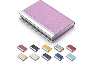 MAZYPO Business Card Holder, Luxury PU Leather Business Card Case Name Card Holder & Stainless Steel Multi Card Case - Wallet Credit Card ID Case, Slim Metal Pocket Card Holder with Magnetic Shut (Pink)