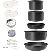 RIOVARM Induction Pots and Pans Set with Detachable Handles, Stackable Nonstick Granite Frying Pans and Pots with Lids, Space