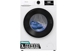 Hisense WF1G7021BW Freestanding 7 KG-Front Load Durable Inverter Washing Machine, Steam Wash-Quick Wash-15 Washing Programs-1200 RPM-White-Energy Rating B