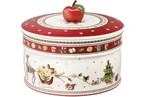 Villeroy & Boch - Winter Bakery Delight Barattolo Rotondo Rosso, Decorazione Natalizie, Scatola di Biscotti, Porcellana Premium,Silicone