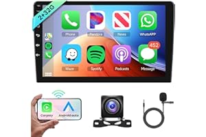 HODOZZY Radio samochodowe z systemem Android, inteligentny głos Carplay, bezprzewodowy system Android, AI DSP HiFi, globalny wyświetlacz pogodowy, radio 2G 32 G, 2 DIN, ekran dotykowy, radio samochodowe