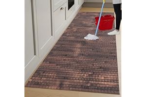 parpyon® Tappeto cucina Antiscivolo Lavabile BAMBOO passatoia al metro tappeto multiuso Finitura decapata shabby Chic tappeti bagno in legno resistente (MARRONE ANTICO, 200 CM)