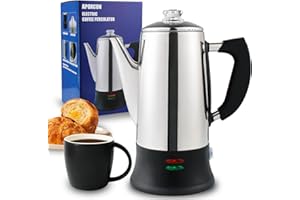 APOXCON 12-Cup Electric Coffee Machine with Cordless Server - CE Certified Stainless Steel Coffee percolator, Heat-Resistant Glass Knob, Multi-Use for Tea/Cocoa/Oatmeal, Fast Brew & 30mins Keep Warm